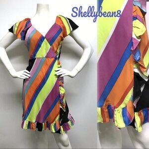 BETSEY JOHNSON Silk RAINBOW Stripe Wrap Dress 2 4